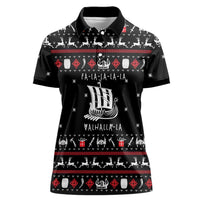 Viking Christmas Women Polo Shirt with Fa La La La La Valhalla Quote and Longship Nordic Pattern - Wonder Print Shop
