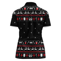 Viking Christmas Women Polo Shirt with Fa La La La La Valhalla Quote and Longship Nordic Pattern - Wonder Print Shop