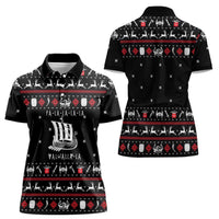 Viking Christmas Women Polo Shirt with Fa La La La La Valhalla Quote and Longship Nordic Pattern - Wonder Print Shop