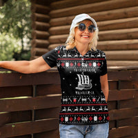 Viking Christmas Women Polo Shirt with Fa La La La La Valhalla Quote and Longship Nordic Pattern - Wonder Print Shop