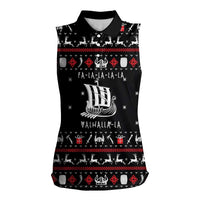 Viking Christmas Women Sleeveless Polo Shirt with Fa La La La La Valhalla Quote and Longship Nordic Pattern - Wonder Print Shop