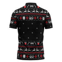 Viking Christmas Zipper Polo Shirt with Fa La La La La Valhalla Quote and Longship Nordic Pattern - Wonder Print Shop