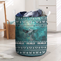 Viking Valhalla Christmas Laundry Basket with Norse Symbols Raven and Fa La La La Design - Wonder Print Shop
