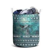 Viking Valhalla Christmas Laundry Basket with Norse Symbols Raven and Fa La La La Design - Wonder Print Shop