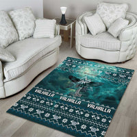 Viking Valhalla Christmas Area Rug with Norse Symbols Raven and Fa La La La Design - Wonder Print Shop