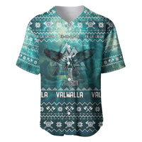 Viking Valhalla Christmas Baseball Jersey with Norse Symbols Raven and Fa La La La Design - Wonder Print Shop