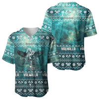 Viking Valhalla Christmas Baseball Jersey with Norse Symbols Raven and Fa La La La Design - Wonder Print Shop