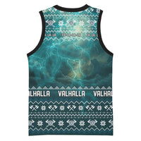 Viking Valhalla Christmas Basketball Jersey with Norse Symbols Raven and Fa La La La Design - Wonder Print Shop