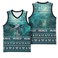 Viking Valhalla Christmas Basketball Jersey with Norse Symbols Raven and Fa La La La Design - Wonder Print Shop