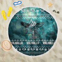 Viking Valhalla Christmas Beach Blanket with Norse Symbols Raven and Fa La La La Design - Wonder Print Shop