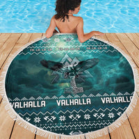 Viking Valhalla Christmas Beach Blanket with Norse Symbols Raven and Fa La La La Design - Wonder Print Shop