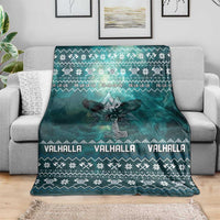 Viking Valhalla Christmas Blanket with Norse Symbols Raven and Fa La La La Design - Wonder Print Shop
