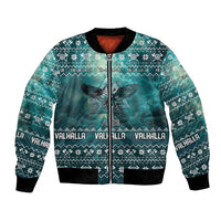 Viking Valhalla Christmas Bomber Jacket with Norse Symbols Raven and Fa La La La Design - Wonder Print Shop