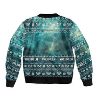 Viking Valhalla Christmas Bomber Jacket with Norse Symbols Raven and Fa La La La Design - Wonder Print Shop