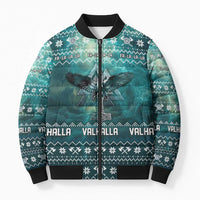 Viking Valhalla Christmas Bomber Puffer Jacket with Norse Symbols Raven and Fa La La La Design - Wonder Print Shop