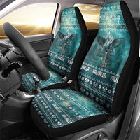 Viking Valhalla Christmas Car Seat Cover with Norse Symbols Raven and Fa La La La Design - Wonder Print Shop