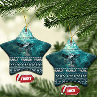 Viking Valhalla Christmas Ceramic Ornament with Norse Symbols Raven and Fa La La La Design - Wonder Print Shop