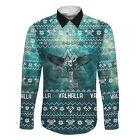 Viking Valhalla Christmas Family Matching Long Sleeve Bodycon Dress and Hawaiian Shirt with Norse Symbols Raven and Fa La La La Design - Wonder Print Shop