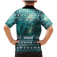 Viking Valhalla Christmas Family Matching Mermaid Dress and Hawaiian Shirt with Norse Symbols Raven and Fa La La La Design - Wonder Print Shop