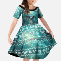 Viking Valhalla Christmas Family Matching Mermaid Dress and Hawaiian Shirt with Norse Symbols Raven and Fa La La La Design - Wonder Print Shop
