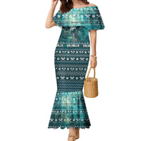 Viking Valhalla Christmas Family Matching Mermaid Dress and Hawaiian Shirt with Norse Symbols Raven and Fa La La La Design - Wonder Print Shop