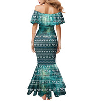 Viking Valhalla Christmas Family Matching Mermaid Dress and Hawaiian Shirt with Norse Symbols Raven and Fa La La La Design - Wonder Print Shop
