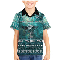 Viking Valhalla Christmas Family Matching Mermaid Dress and Hawaiian Shirt with Norse Symbols Raven and Fa La La La Design - Wonder Print Shop