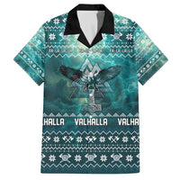 Viking Valhalla Christmas Family Matching Off The Shoulder Long Sleeve Dress and Hawaiian Shirt with Norse Symbols Raven and Fa La La La Design - Wonder Print Shop