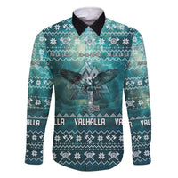 Viking Valhalla Christmas Family Matching Off The Shoulder Long Sleeve Dress and Hawaiian Shirt with Norse Symbols Raven and Fa La La La Design - Wonder Print Shop