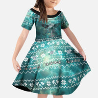Viking Valhalla Christmas Family Matching Off Shoulder Maxi Dress and Hawaiian Shirt with Norse Symbols Raven and Fa La La La Design - Wonder Print Shop