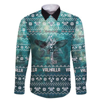 Viking Valhalla Christmas Family Matching Off Shoulder Short Dress and Hawaiian Shirt with Norse Symbols Raven and Fa La La La Design - Wonder Print Shop