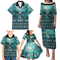 Viking Valhalla Christmas Family Matching Puletasi and Hawaiian Shirt with Norse Symbols Raven and Fa La La La Design - Wonder Print Shop