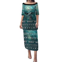 Viking Valhalla Christmas Family Matching Puletasi and Hawaiian Shirt with Norse Symbols Raven and Fa La La La Design - Wonder Print Shop