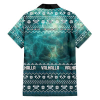 Viking Valhalla Christmas Family Matching Short Sleeve Bodycon Dress and Hawaiian Shirt with Norse Symbols Raven and Fa La La La Design - Wonder Print Shop