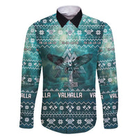 Viking Valhalla Christmas Family Matching Short Sleeve Bodycon Dress and Hawaiian Shirt with Norse Symbols Raven and Fa La La La Design - Wonder Print Shop