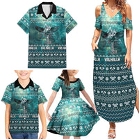 Viking Valhalla Christmas Family Matching Summer Maxi Dress and Hawaiian Shirt with Norse Symbols Raven and Fa La La La Design - Wonder Print Shop