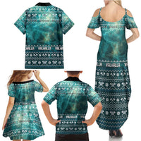 Viking Valhalla Christmas Family Matching Summer Maxi Dress and Hawaiian Shirt with Norse Symbols Raven and Fa La La La Design - Wonder Print Shop