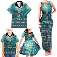 Viking Valhalla Christmas Family Matching Tank Maxi Dress and Hawaiian Shirt with Norse Symbols Raven and Fa La La La Design - Wonder Print Shop