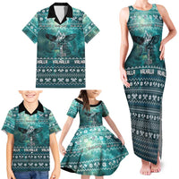 Viking Valhalla Christmas Family Matching Tank Maxi Dress and Hawaiian Shirt with Norse Symbols Raven and Fa La La La Design - Wonder Print Shop