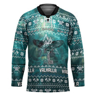 Viking Valhalla Christmas Hockey Jersey with Norse Symbols Raven and Fa La La La Design - Wonder Print Shop
