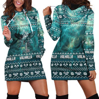Viking Valhalla Christmas Hoodie Dress with Norse Symbols Raven and Fa La La La Design - Wonder Print Shop