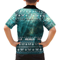 Viking Valhalla Christmas Kid Hawaiian Shirt with Norse Symbols Raven and Fa La La La Design - Wonder Print Shop