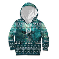 Viking Valhalla Christmas Kid Hoodie with Norse Symbols Raven and Fa La La La Design - Wonder Print Shop