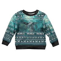 Viking Valhalla Christmas Kid Ugly Christmas Sweater with Norse Symbols Raven and Fa La La La Design - Wonder Print Shop