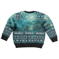 Viking Valhalla Christmas Kid Ugly Christmas Sweater with Norse Symbols Raven and Fa La La La Design - Wonder Print Shop