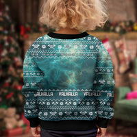 Viking Valhalla Christmas Kid Ugly Christmas Sweater with Norse Symbols Raven and Fa La La La Design - Wonder Print Shop