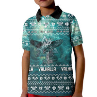 Viking Valhalla Christmas Kid Polo Shirt with Norse Symbols Raven and Fa La La La Design - Wonder Print Shop