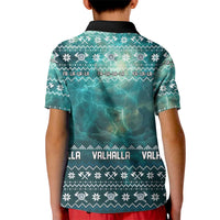 Viking Valhalla Christmas Kid Polo Shirt with Norse Symbols Raven and Fa La La La Design - Wonder Print Shop