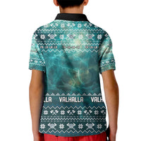 Viking Valhalla Christmas Kid Polo Shirt with Norse Symbols Raven and Fa La La La Design - Wonder Print Shop