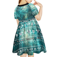 Viking Valhalla Christmas Kid Short Sleeve Dress with Norse Symbols Raven and Fa La La La Design - Wonder Print Shop